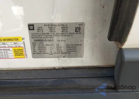 2013 Chevrolet Traverse 1Lt из США, поврежденный, VIN 1GNKRGKD1DJ184573